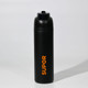 A drink bottle in matte black with an orange logo, featuring a secure flip-top lid.