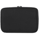 A black recycled organiser pouch with a zip closure and a simple, sleek design. It has a branding logo.