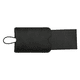 A black pull-apart leather luggage tag featuring a loop for attachment and a simple design.
