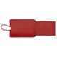 A red pull-apart leather luggage tag with a loop for attachment and a sleek design.