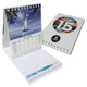 A promotional mini calendar featuring a scenic sailboat image and a colourful design, with a white spiral binding.