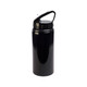 A drink bottle in black with a flip straw lid and a handle, featuring a logo or branding.