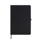 A black A5 notebook made from recycled materials, featuring a soft cover and a ribbon bookmark.