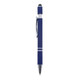 A metal pen in navy blue with a silver clip and finish, featuring a stylus tip.