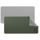 A PU leather desk mat in green and grey, featuring a subtle logo on the corner.