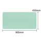 A mint green PU leather desk mat featuring rounded corners, with dimensions of 900mm by 450mm. It has a logo.