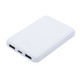 A white power bank with two USB ports and a USB-C port. It has a sleek, flat design and a small logo. A white power bank with two USB ports and a USB-C port. It has a sleek, flat design and a small logo.