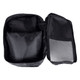 A set of three black packing cubes, featuring a spacious main compartment and a mesh pocket.