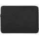 A black recycled laptop sleeve with a zipper closure and a logo on the side. Suitable for a 15.6" laptop.