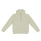 A unisex hoodie in a light beige colour featuring a front pouch pocket and a drawstring hood. It has a logo.