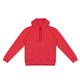 A unisex hoodie in vibrant red with a front pocket and an adjustable hood. Includes a logo detail.