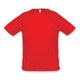A red SOLS Sporty men's T-shirt featuring short sleeves and a crew neckline. It has a logo on the label.