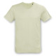 A light green unisex T-shirt featuring a round neck and short sleeves, with a logo on the label. A light green unisex T-shirt featuring a round neck and short sleeves, with a logo on the label.