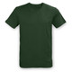 A green unisex T-shirt with a round neckline and short sleeves, featuring a logo. A green unisex T-shirt with a round neckline and short sleeves, featuring a logo.