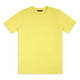 A plain yellow unisex T-shirt with a round neckline and short sleeves, featuring a brand logo.