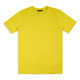 A bright yellow unisex T-shirt displayed flat, featuring short sleeves and a simple design. It has a logo on the label.