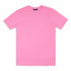 A pink unisex T-shirt with a crew neck and short sleeves, featuring a logo.