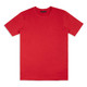 A red unisex T-shirt with a round neck and short sleeves, featuring a logo on the label.