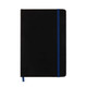 A Venture A5 Notebook featuring a sleek black cover and a blue elastic band closure.