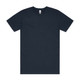 A dark navy blue t-shirt with a classic crew neck design and short sleeves, featuring a small logo. A dark navy blue t-shirt with a classic crew neck design and short sleeves, featuring a small logo.