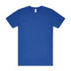 A blue t-shirt with short sleeves, featuring a simple design and a label inside the neck area. A blue t-shirt with short sleeves, featuring a simple design and a label inside the neck area.