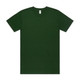 A green t-shirt with a crew neck and short sleeves, featuring a logo tag.