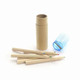 A set of coloured pencils in a cardboard tube with a sharpener, featuring a range of colours including red, green, and blue.
