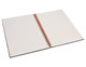 A side-bound A4 notebook with lined pages and a spiral binding, featuring a black cover.