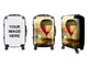 A wheeled suitcase featuring a colourful hot air balloon design, with a black frame and wheels. It has a logo and branding. A wheeled suitcase featuring a colourful hot air balloon design, with a black frame and wheels. It has a logo and branding.