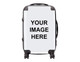 A wheeled carry-on suitcase in white with black accents and a logo. Features a handle and wheels for easy transport. A wheeled carry-on suitcase in white with black accents and a logo. Features a handle and wheels for easy transport.