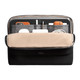 A black laptop caddy with a beige interior, featuring multiple compartments for devices and accessories.