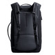 A black backpack featuring a mesh back panel and padded shoulder straps. It includes a logo on the front.