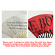 A foldable fan featuring a white side with elegant text and a red side with bold graphics, both with a logo.