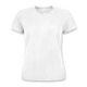 A white sporty women's T-shirt with a breathable mesh design and a logo on the neckline.
