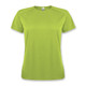 A bright green women's T-shirt with short sleeves and a round neckline. It features a logo on the front.