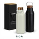 A drink bottle set featuring a cream and a black vacuum cork bottle, accompanied by a simple box with a logo.