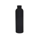 A black drink bottle with a sleek matte finish and a cap. It has a logo but specific details are not visible. A black drink bottle with a sleek matte finish and a cap. It has a logo but specific details are not visible.