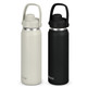 A drink bottle set featuring a cream-coloured and a black vacuum bottle, both with handles and branding.