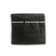 A black portable tool bag featuring grey trim and a zippered pocket on the front. The bag has a simple design.