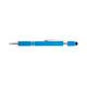 A blue spinner pen with a silver trim and a stylus tip. The pen features a sleek design and a branded logo.