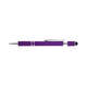 A purple spinner pen with a silver clip and accents, featuring a textured grip and a stylus tip.