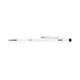 A white spinner pen with silver accents and a textured grip, featuring a logo.