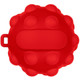 A red popper ball with a textured surface and a handle, designed for stress relief and play.