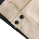 A unisex varsity jacket featuring a black and beige colour scheme, with button details and a smooth fabric finish.