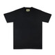A black essential t-shirt with a crew neckline, featuring a label inside and a logo on the front. A black essential t-shirt with a crew neckline, featuring a label inside and a logo on the front.