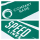 A green sublimated sports tee shirt with a logo and text featuring "Speed Lines."