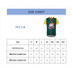 A size chart for a men's 100% polyester sublimated 2-button baseball jersey, featuring green and yellow colours.