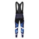 Men's cycling bib tights featuring a stylish blue and black design, with a logo on the bib section.