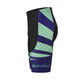 Men's cycling shorts in black with green and purple design elements and a logo on the lower front.