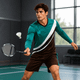 A unisex long-sleeve sports jersey in teal and brown with a logo, designed for active sports.